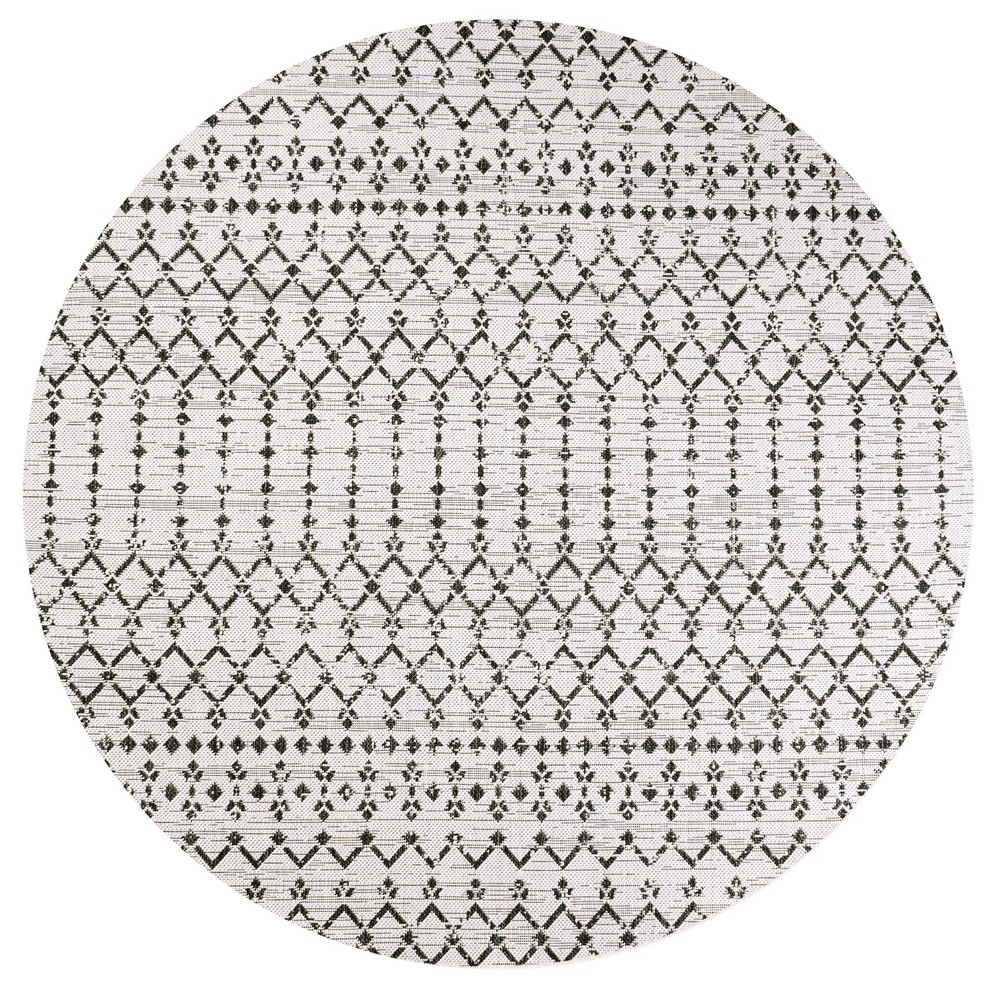 Jonathan Y Trebol 5ft Round Cream Black Moroccan Geometric Textured Weave Rug