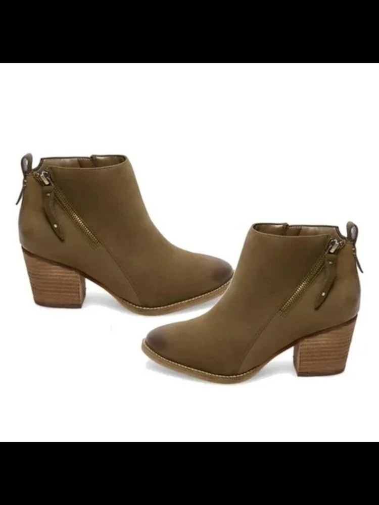 AQUA COLLEGE Womens Green Back Pull Tab Nancy Leather Booties 8.5 M
