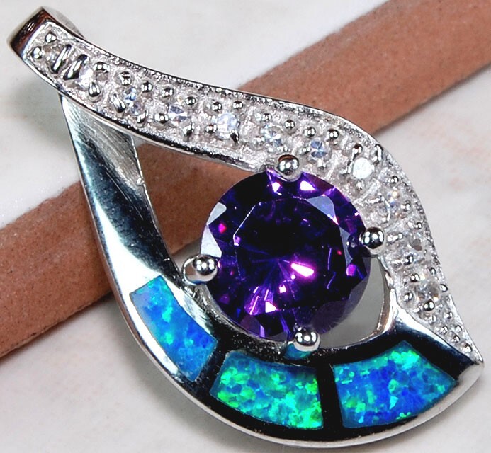 Amethyst & Australian Opal 925 Solid Sterling Silver Pendant GA8