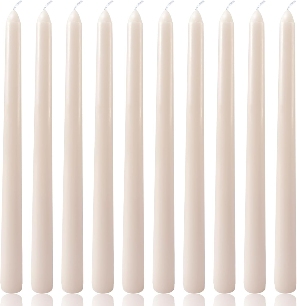 10 Pack Unscented 10-Inch Light Gray Taper Candles for Home Decor