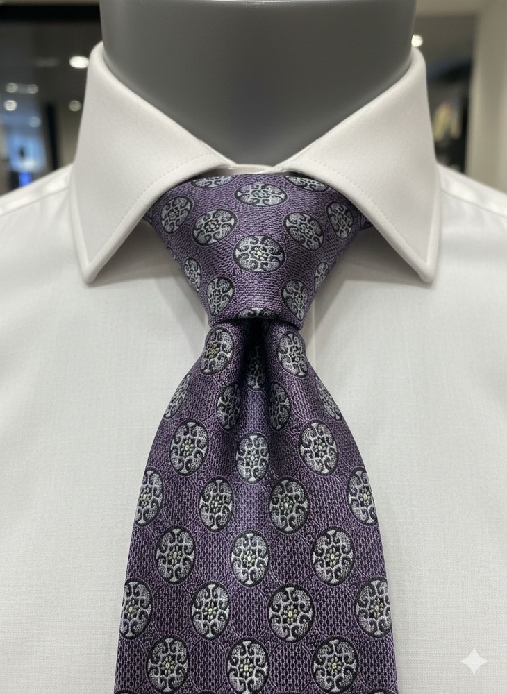 Joseph Abboud Men's Silk Tie Purple Geometric Medallion Formal Business
