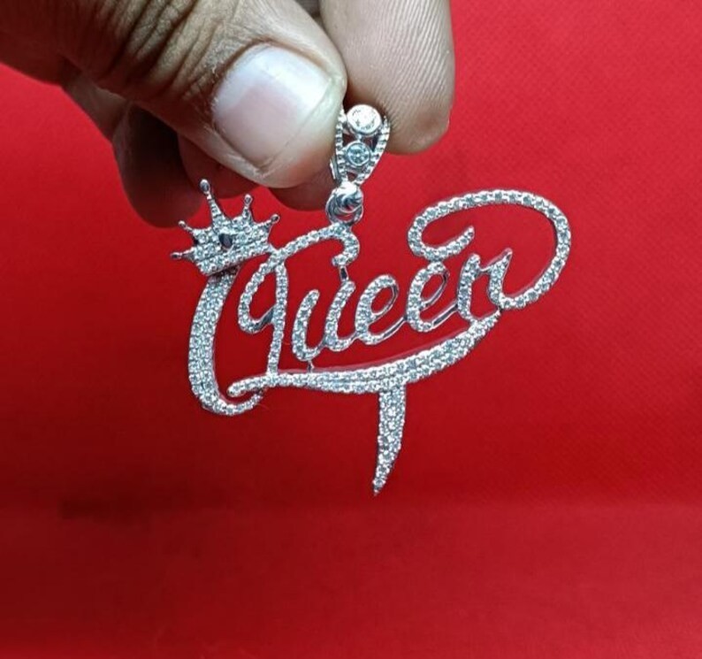 14K White Gold Plated Personalized Name Pendant 2 Ct Round Cut Simulated Diamond