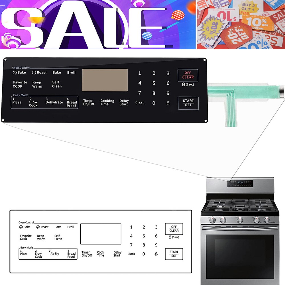 Membrane Switch Touchpad Overlay Compatible With Samsung Range Oven DG34-00027B