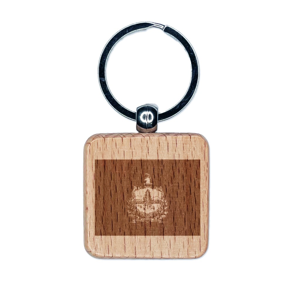 Vermont State Flag Laser Engraved Wooden Keychain Charm Tag