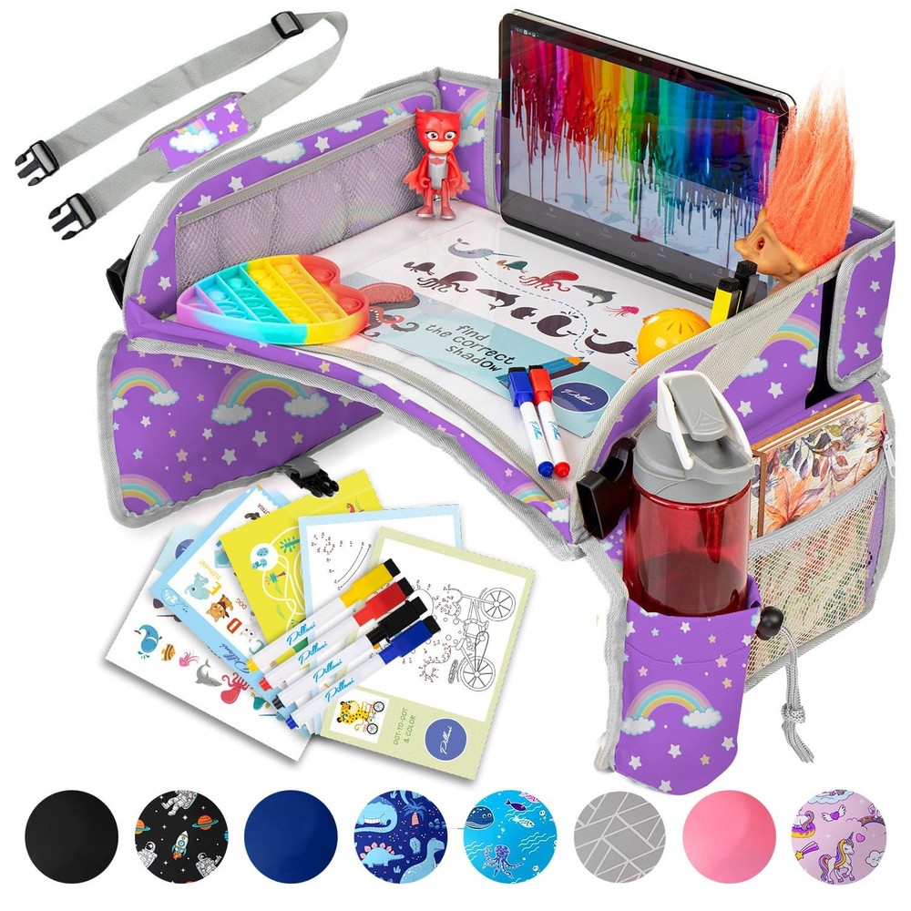 Kids Car Seat Travel Tray - Portable Road Trip Essential for Toddlers  