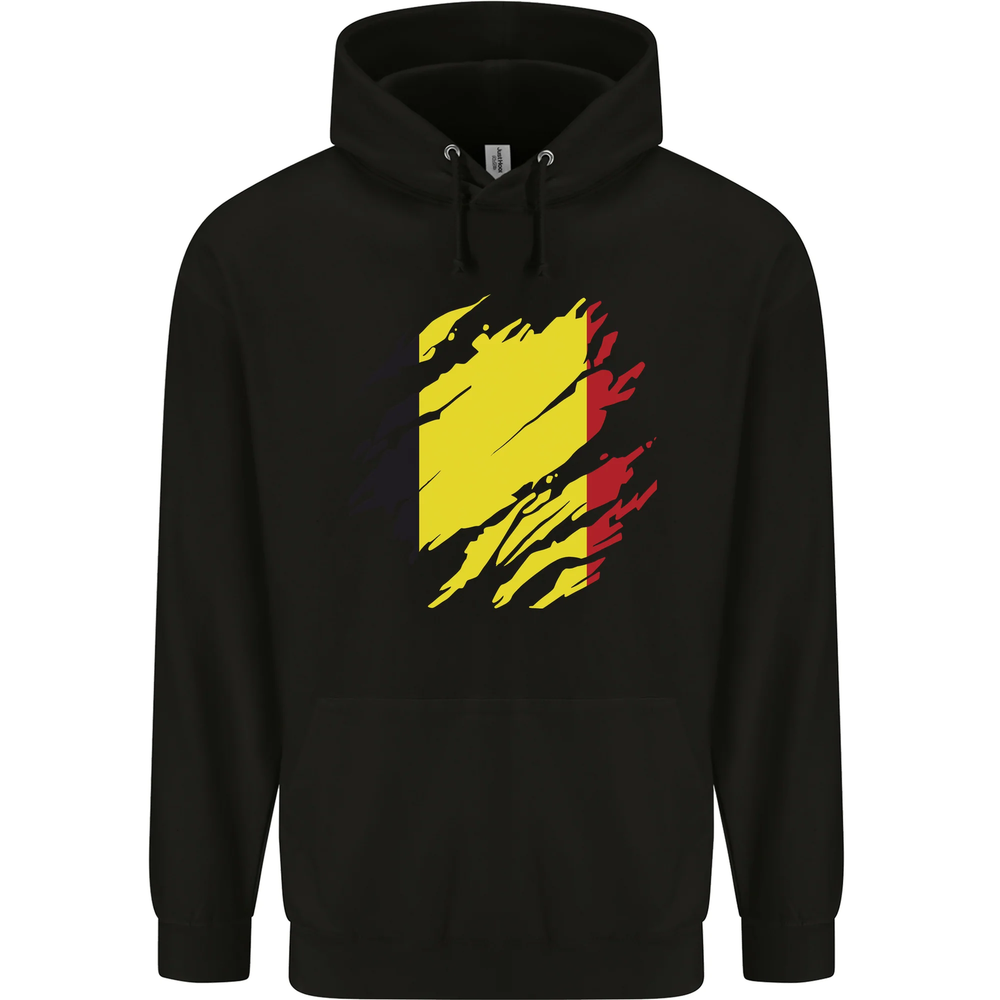Torn Belgium Flag Belgian Day Football Mens 80% Cotton Hoodie