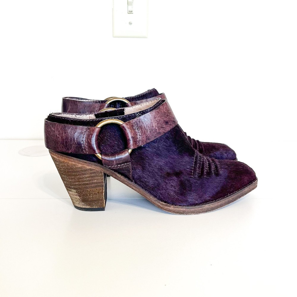 Lucchese Kylie Women Burgundy Pony Hair Western Harness Mule Boots 9M