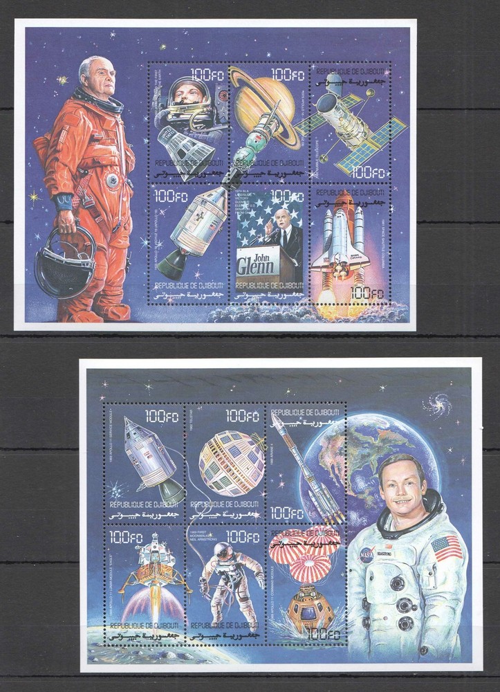 L0195 DJIBOUTI SPACE EXPLORATION JOHN GLENN NEIL ARMSTRONG NASA 2KB MNH