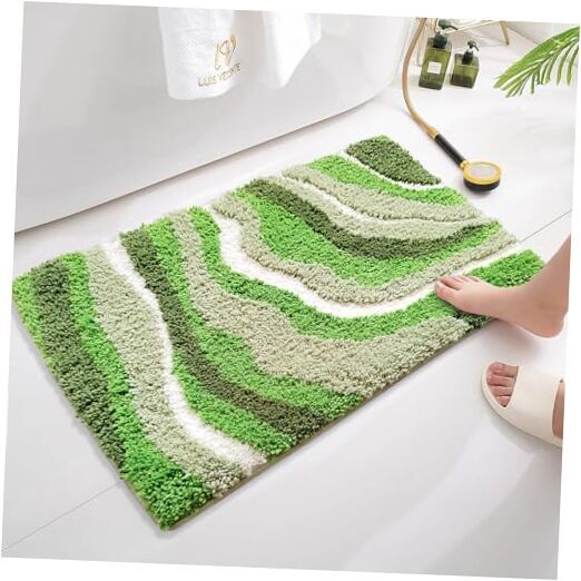 and White Bathroom Rug,Soft Fluffy Cute Bath Mat for Bathroom Ultra 24×16 Green