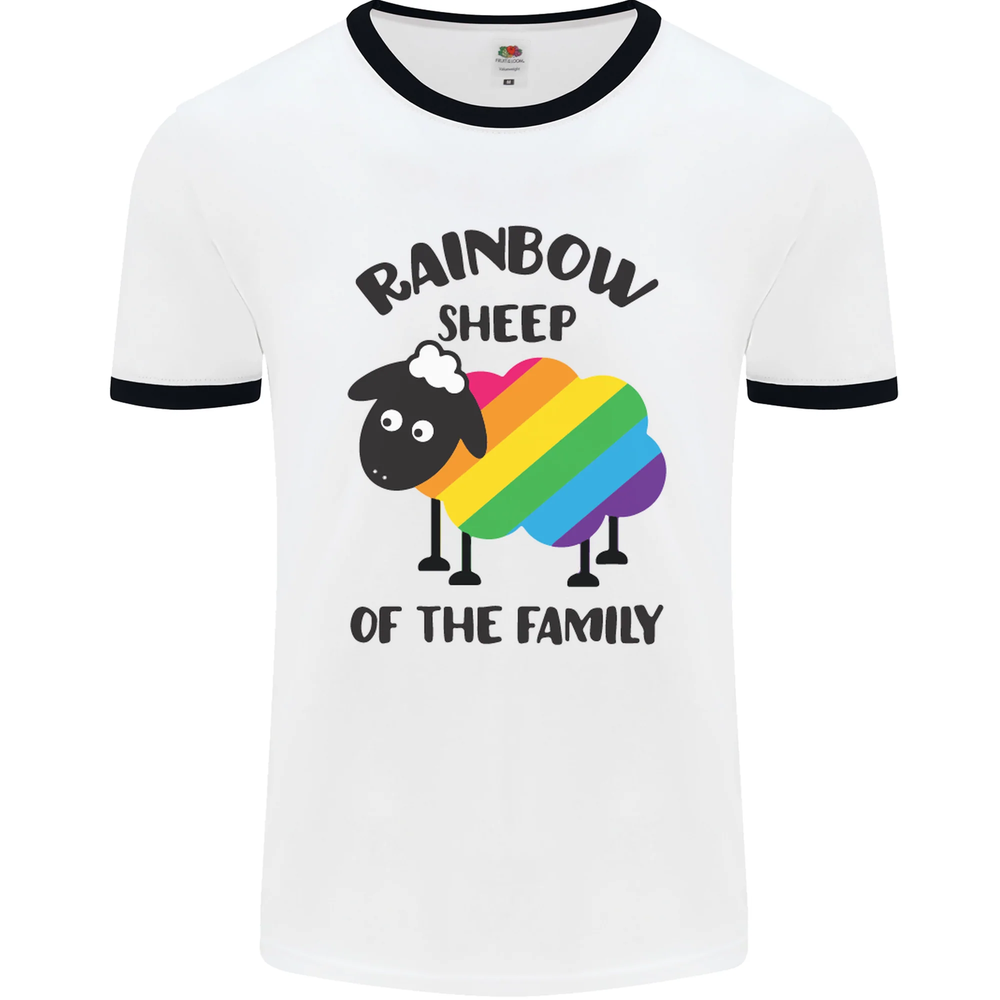 Rainbow Sheep Funny LGBT Gay Pride Day Mens Ringer T-Shirt-image