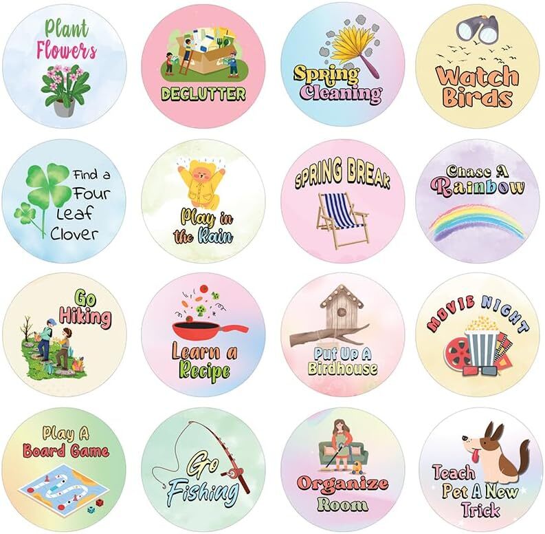Spring Bucket List Stickers 5 Sets with 16 Designs Each