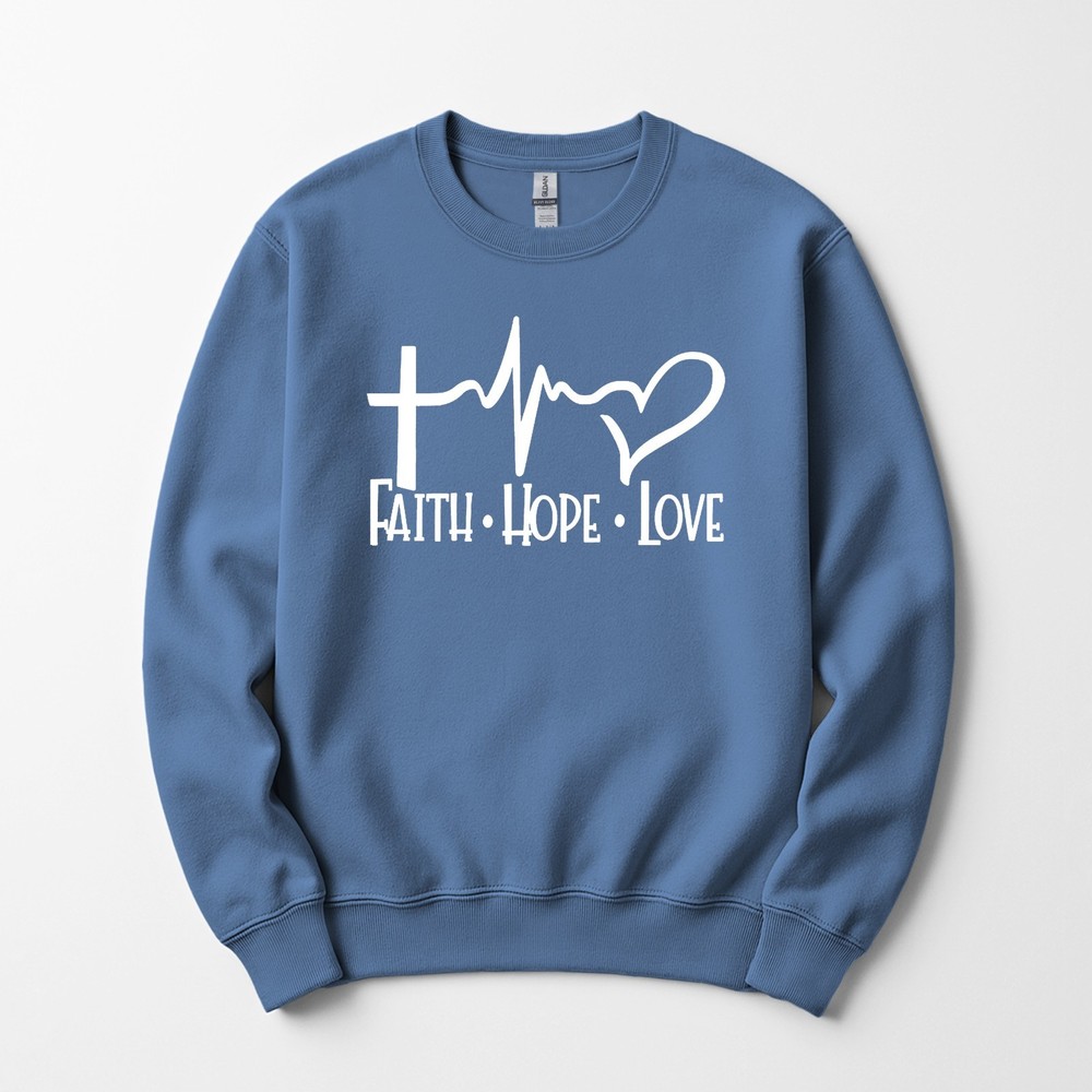 Faith Hope Love Heartbeat Sweatshirt Crewneck Unisex Christian Womens Mens