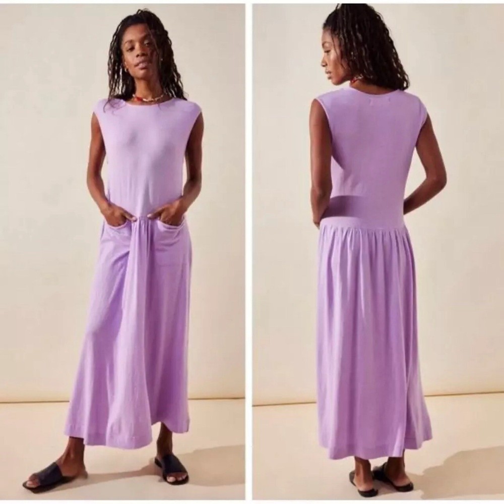 Free People Beach Women L Dress Purple Pockets Nikki Midi Lupine Oversize Casual