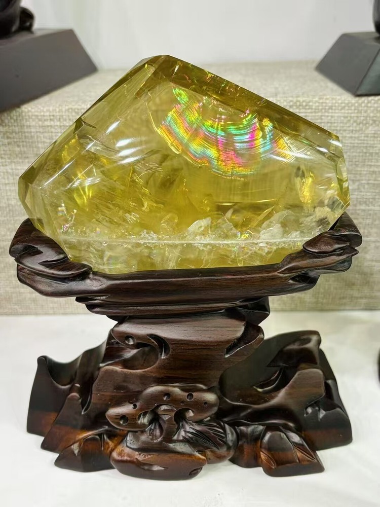2.2lb Natural Rainbow Citrine Quartz Crystal Specimen with Stand for Reiki Decor