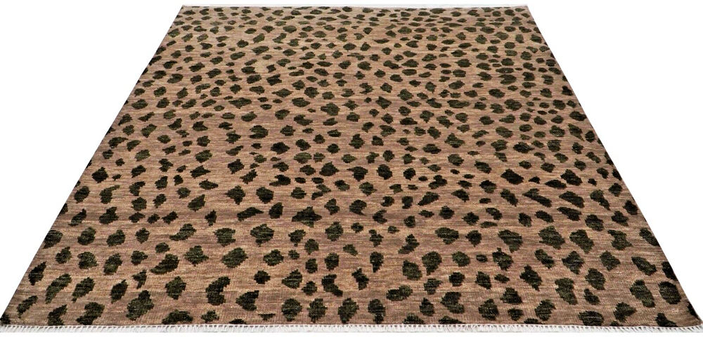 Handmade 8x10 Brown Leopard Print Contemporary Area Rug | Customizable Carpet
