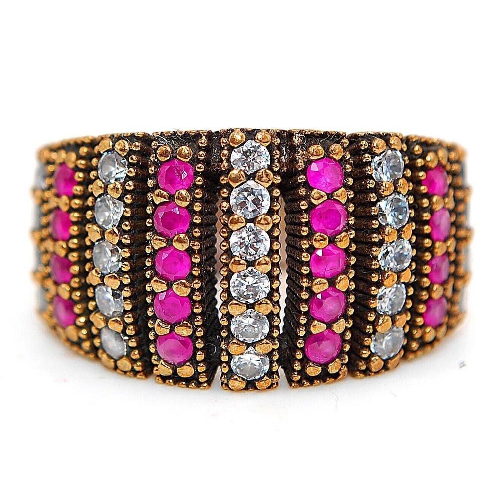 2CT Treated Ruby Sterling Silver Ottoman Empire Style Ring Size 7  