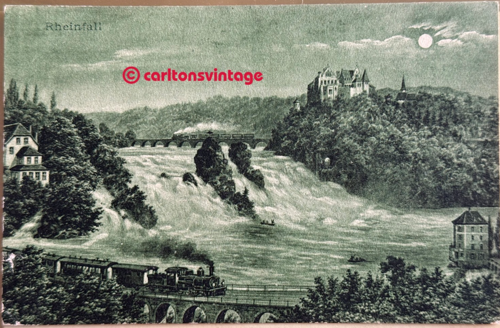 Steam Locomotive at the Rhine Falls Historic Railway Postcard Run 1912
