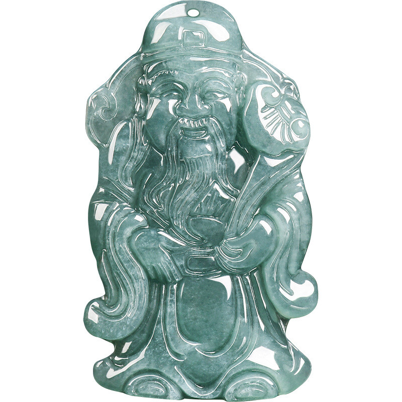 Myanmar A-Grade Blue Jade Fortune God Pendant Certified Natural