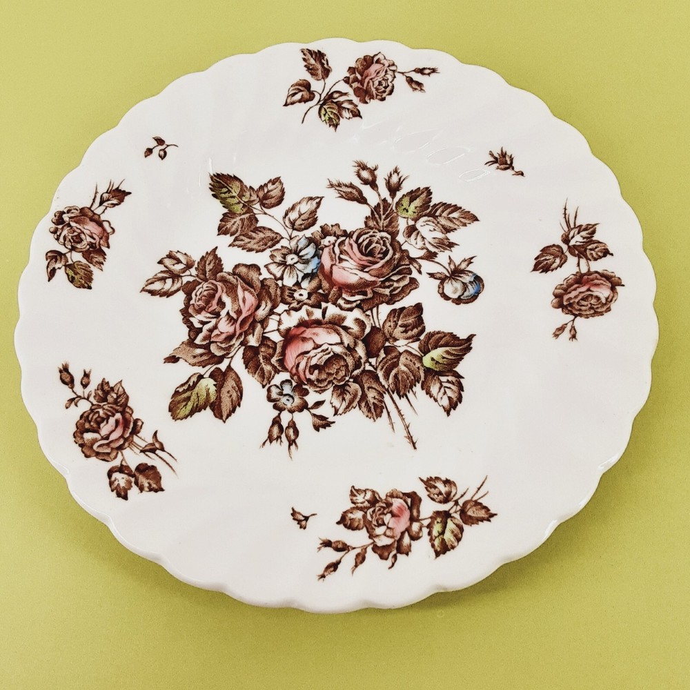 Johnson Bros-Devon Sprays-Bread & Butter Plate-brown/pink floral