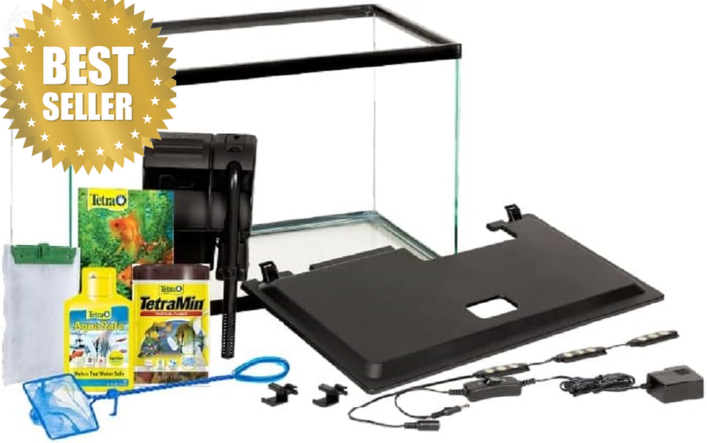 10 Gallon Tropical Fish Tank Kit with LED Light & Accessories
