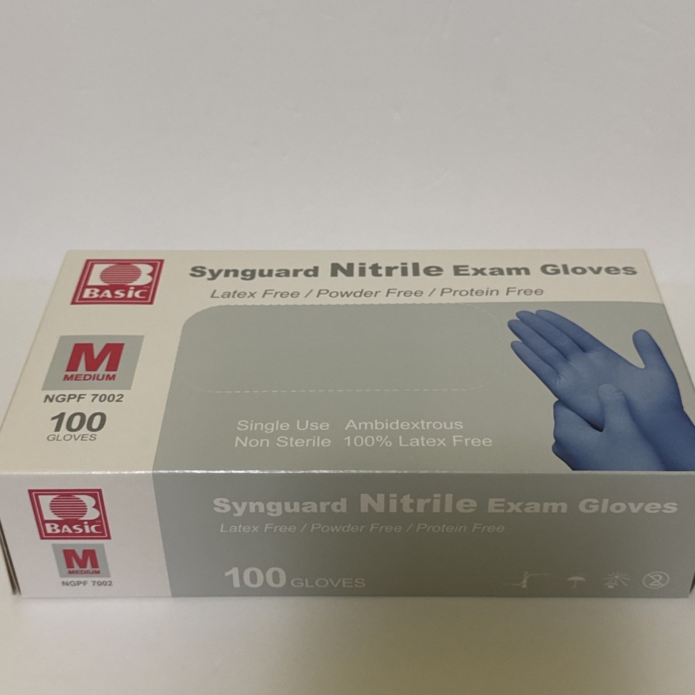 Basic NGPF-7002 Nitrile Exam Gloves - Box of 100, Medium Blue, Latex & Powder-Free