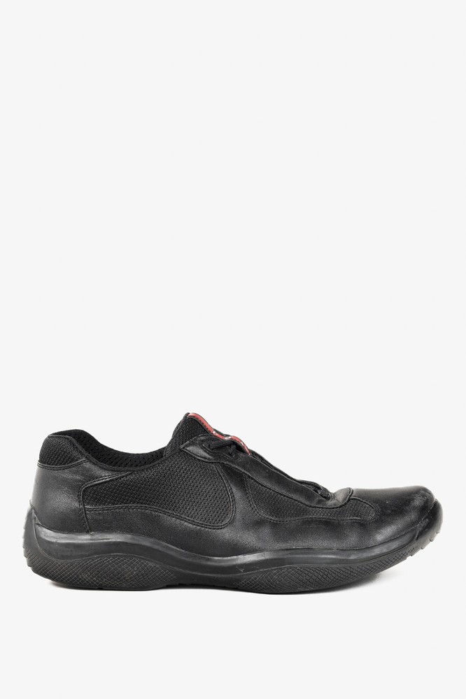 Prada Red Label Black Leather Mesh Y2K Trainers Size 9 UK