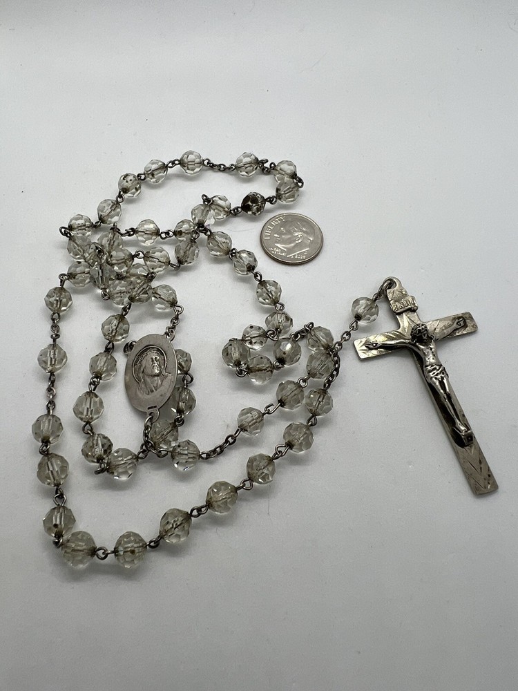 Vintage Sterling Silver Crystal Rosary with Beaded Chain
