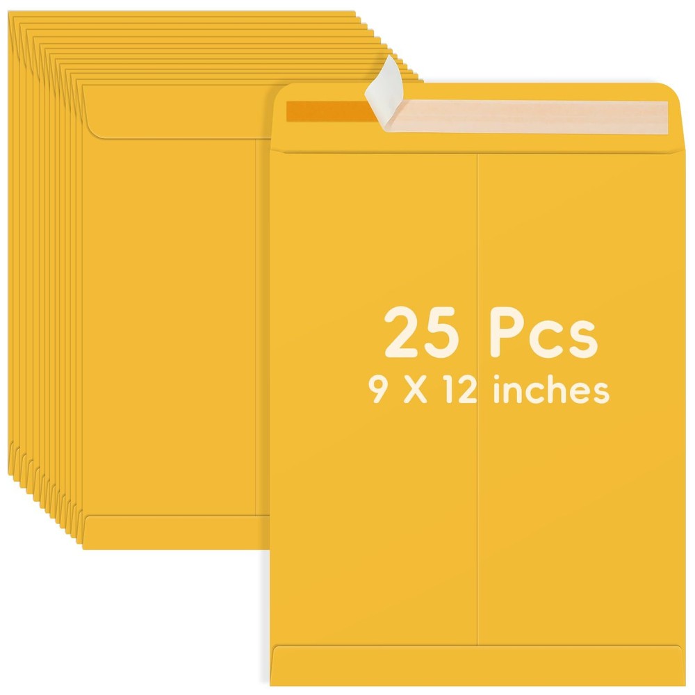 25 Pack 9 x 12 Catalog Mailing Envelopes, Self-Seal Brown Kraft Manilla Envel...