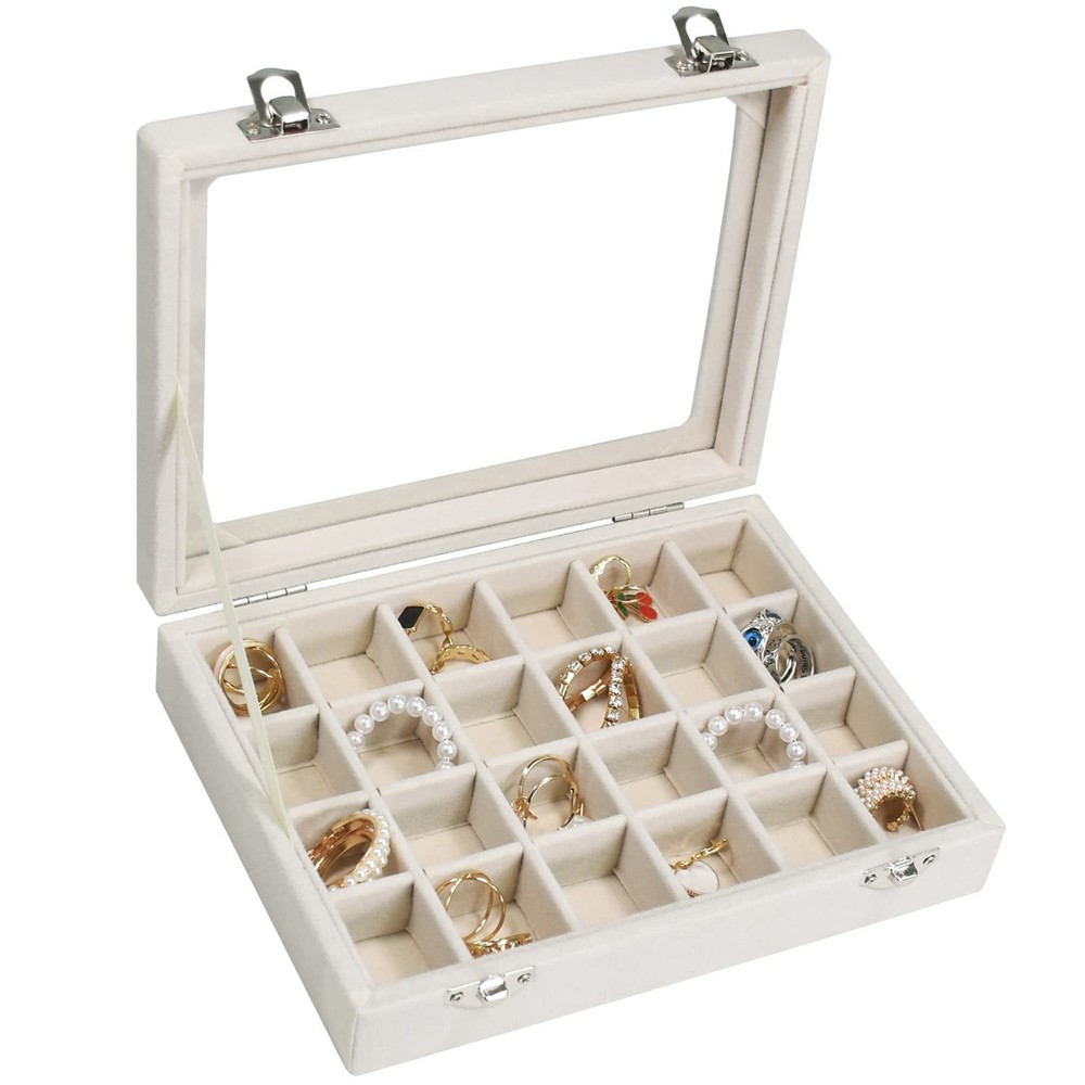 Velvet Jewelry Box 24 Grid Earrings / Ring Display Organizer Holder Storage Case