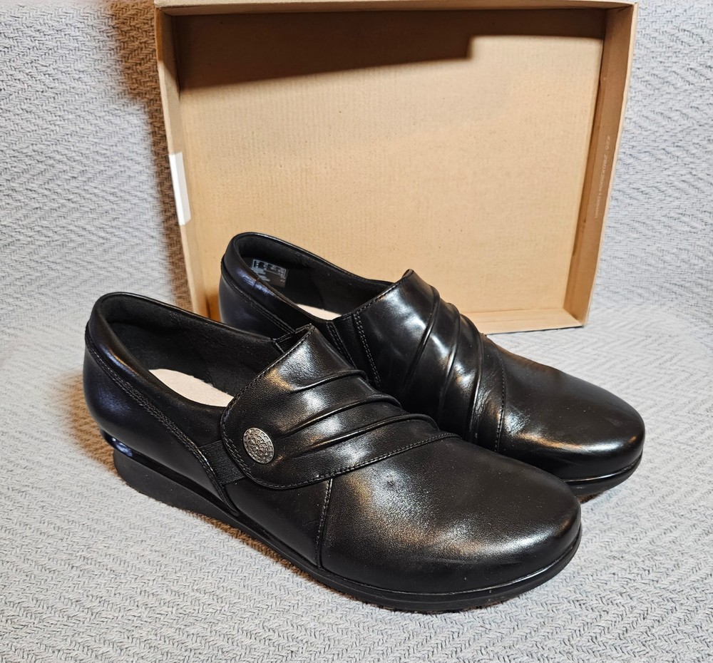 Clarks Women's Black Hope Roxanne Leather Shoes Size 8.5M