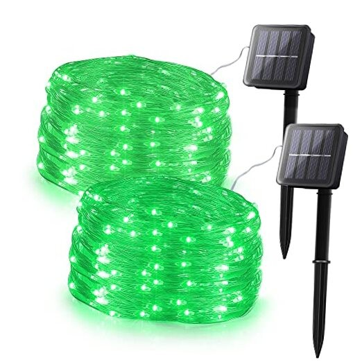 2 Pack 100 LED Solar Green String Lights, 33ft Waterproof Green Green 2PACK