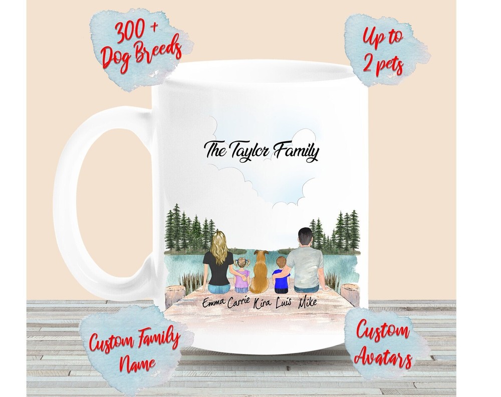 Custom Personalized Dog Family Portrait Mug for Couples & Kids  