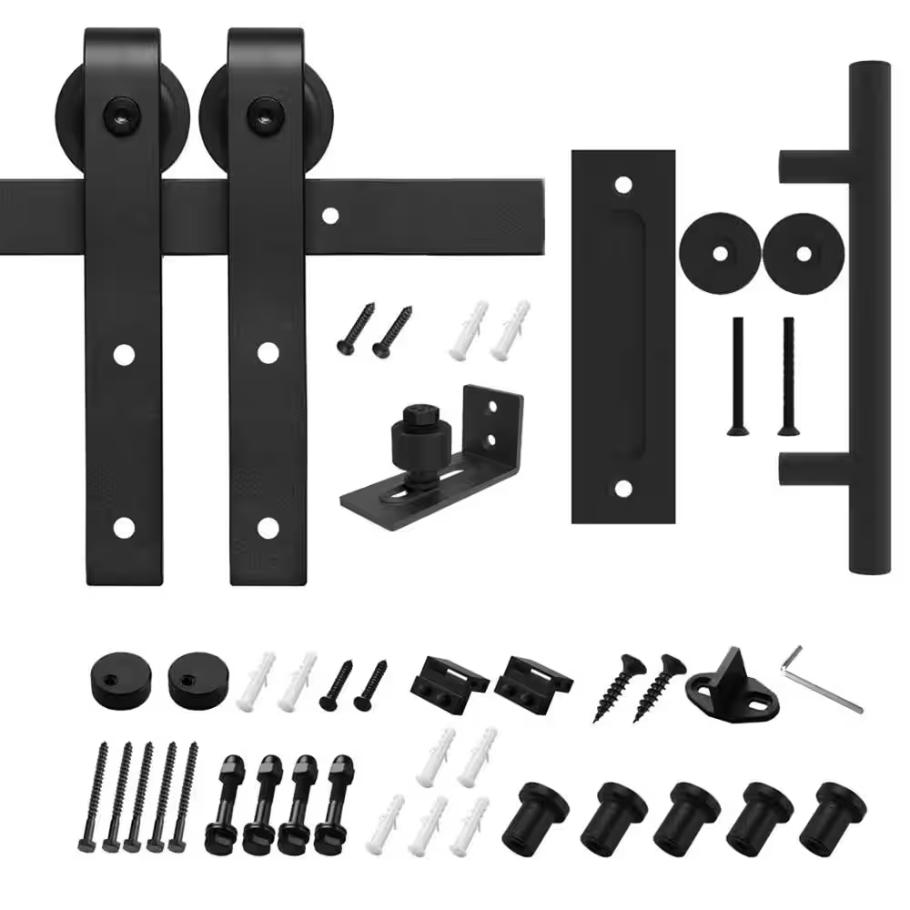 6 Ft./72 In. J-Shaped Sliding Single Barn Door Hardware Kit with round Handle