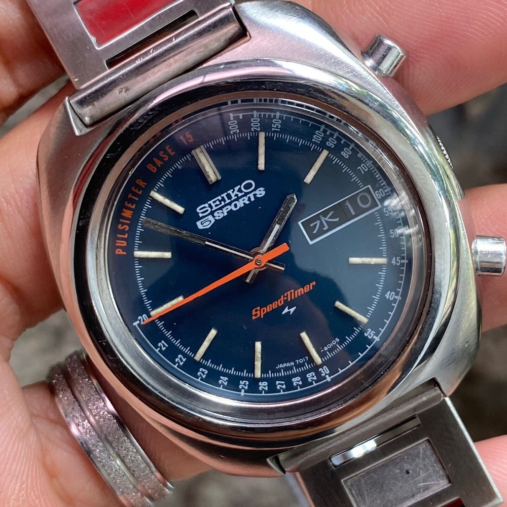 Vintage Seiko Speedtimer Flyback 7017-8000 Automatic Blue Dial JDM Rare Watch
