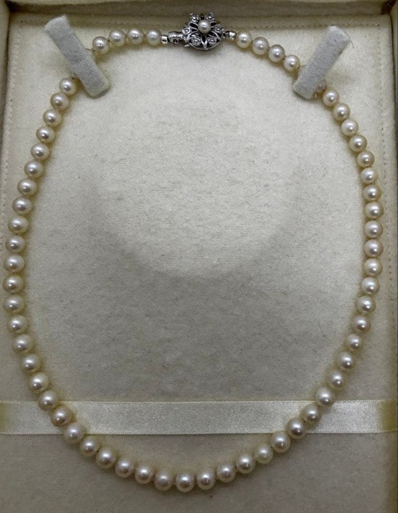 Akoya Pearl Necklace Genuine Pearl 6.0-6.7mm 45cm  Beautiful Overtone Silver