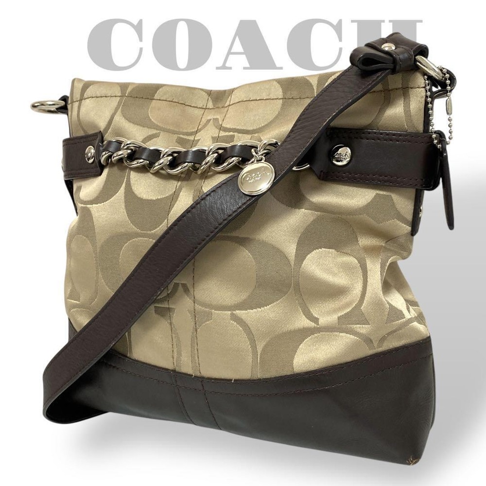 COACH Brown Signature Canvas and Leather Shoulder Bag