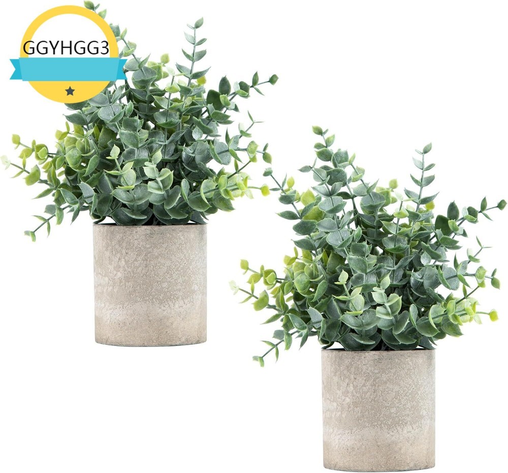 Small Artificial Eucalyptus Potted Plants 2 Pack for Home Desk Shelf Decor