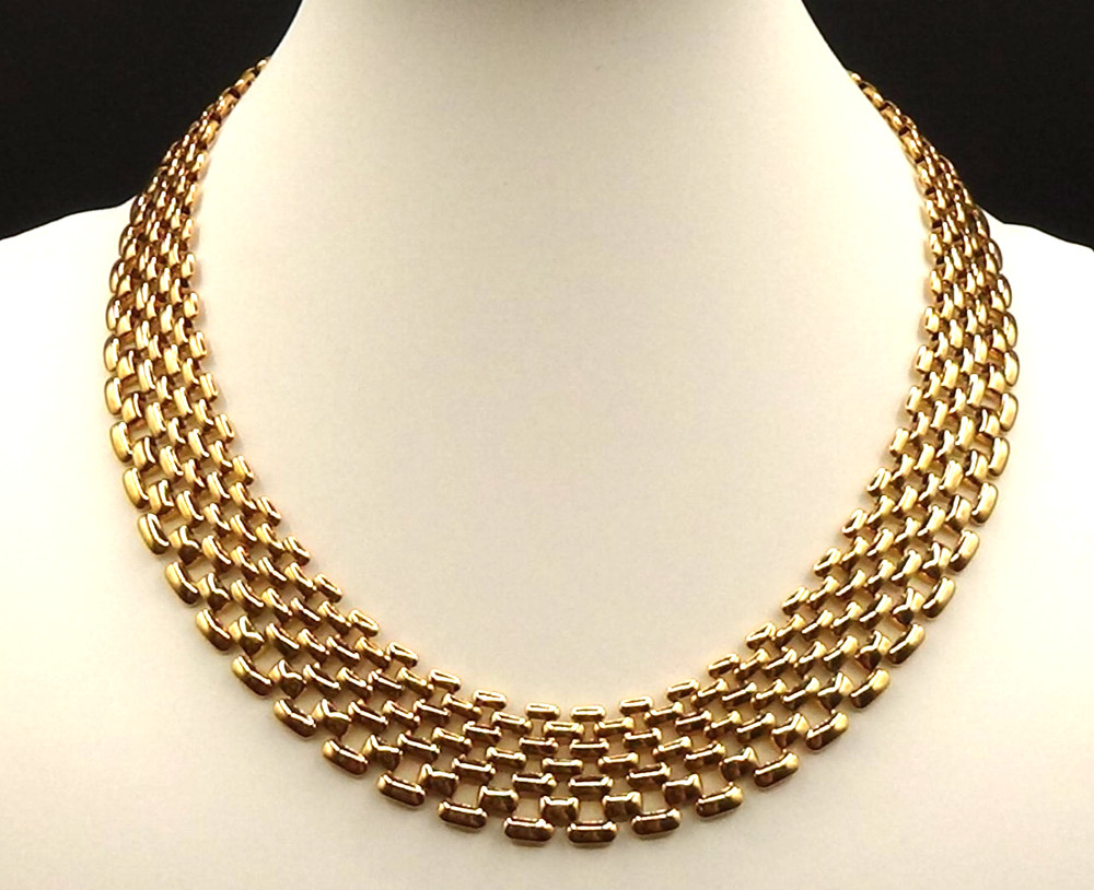 Vintage Napier Necklace Panther Link Collar Gold Tone Signed 16”