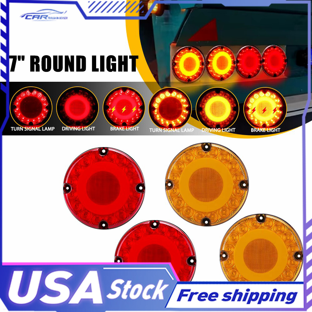 7 Inch Round LED Truck Bus Stop Trailer Tail Brake Turn Signal DRL Running Light