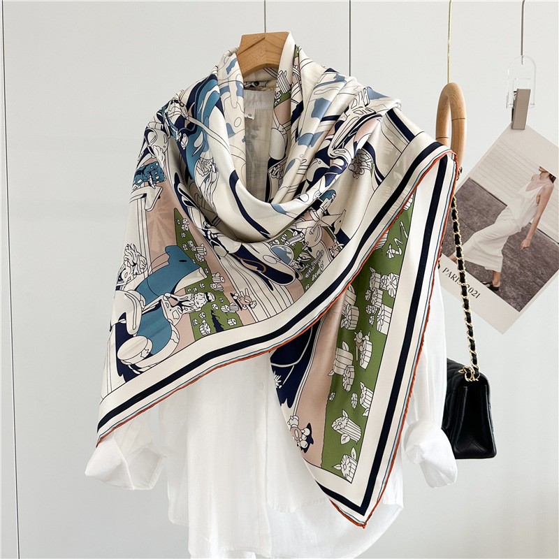 Sallys Boutique Twill Silk Wrap Scarf Stole Plane Horse Square Shawl Hijab 53