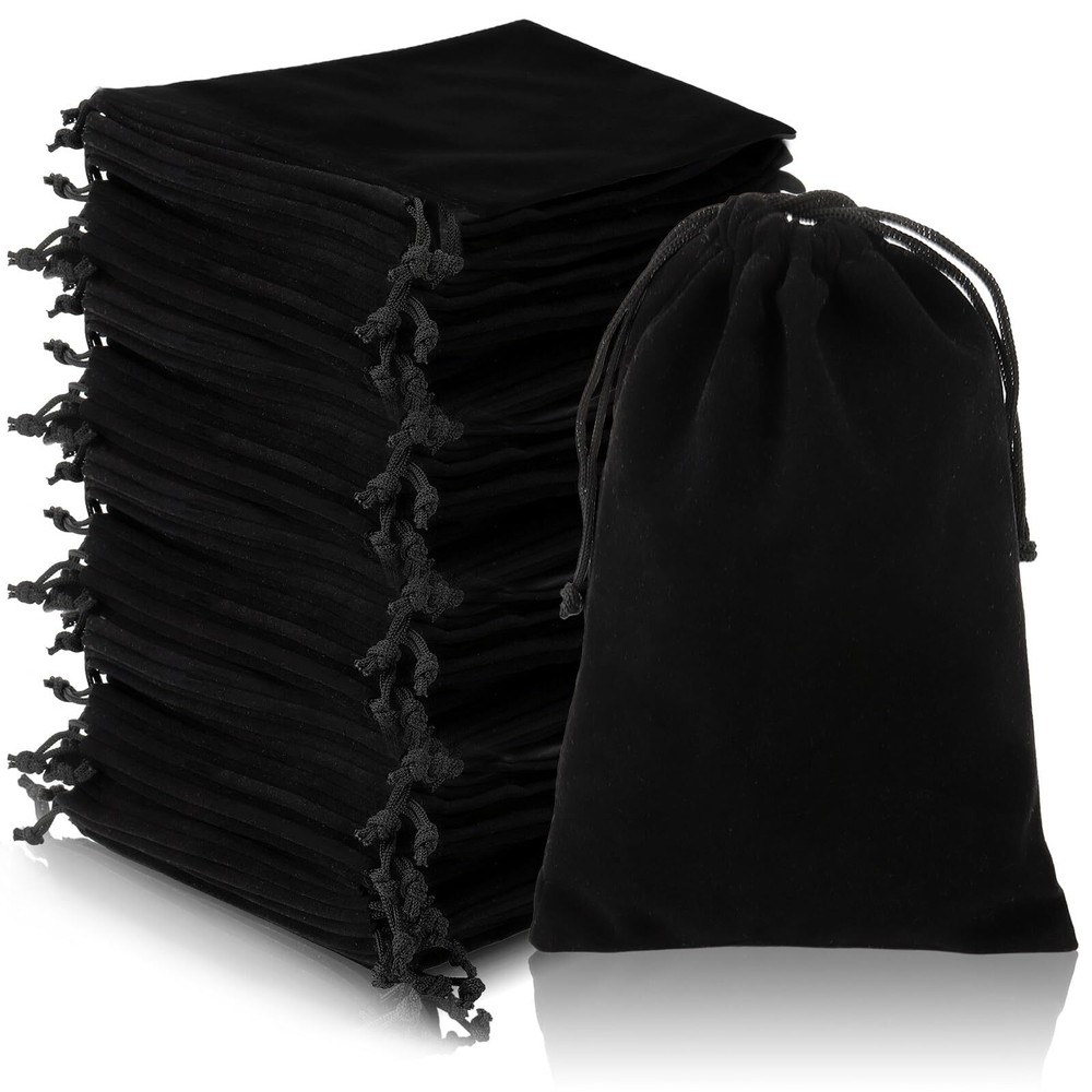 Goaste 50 Pieces Velvet Drawstring Bags 5×7 Inch Black Jewelry Pouches Soft V...