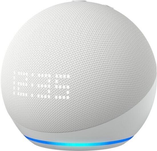 Echo Dot 5th Gen Smart Speaker with Clock in Glacier White
