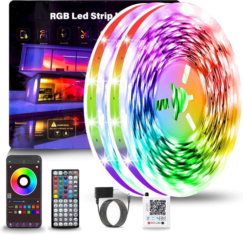 130FT LED Strip Lights for Bedroom - 2 Rolls of 65.6ft Music Sync RGB White Lighting
