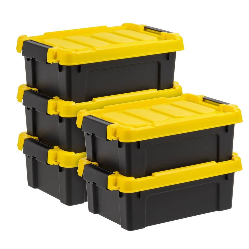 3-Pack Heavy Duty Stackable Storage Totes with Yellow Lids, 3 Gallon Capacity, Black Base