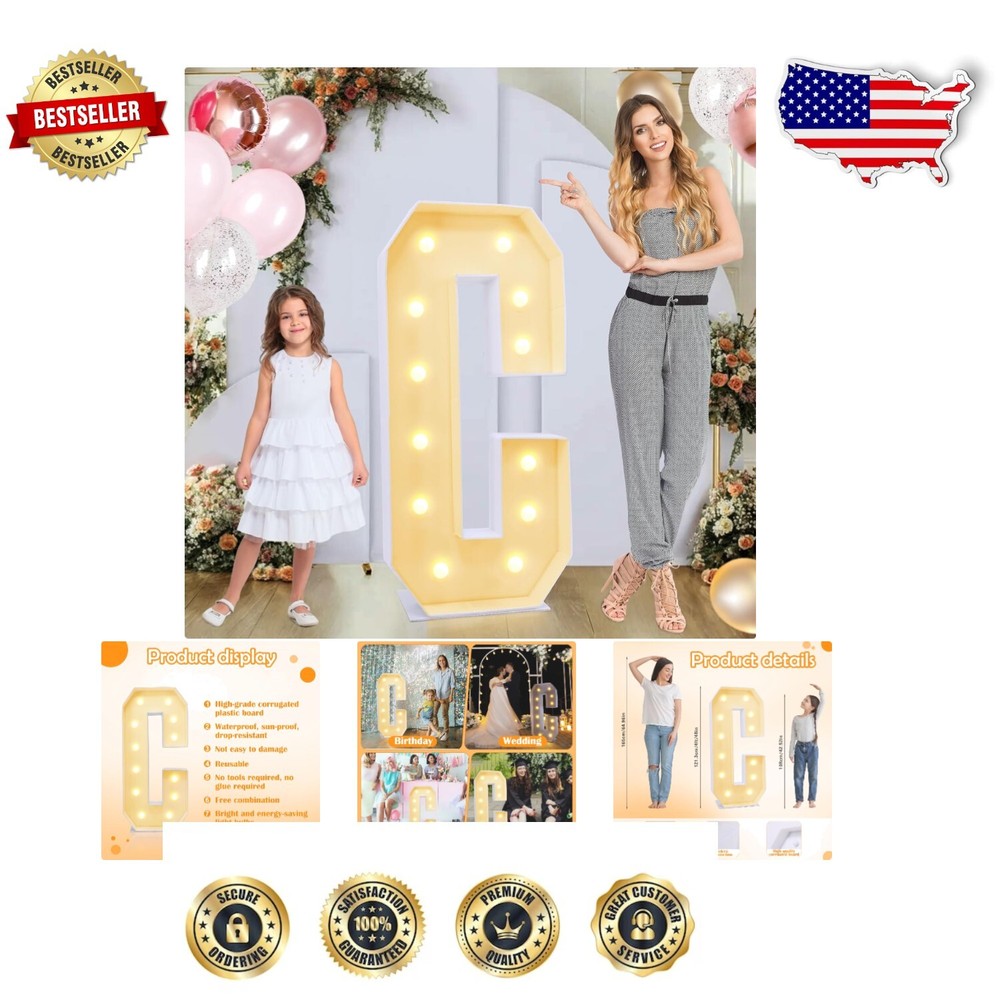 Multifunctional 4ft Marquee Letters C - Ideal for Events, Proposals & More