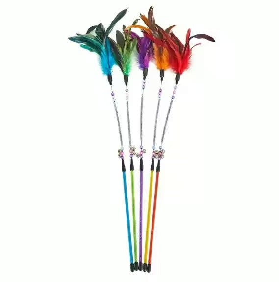 Premium Spring Bell Cat Wand Toy with Feather Teaser for Playtime
