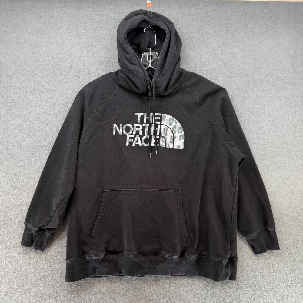 The North Face Men's Large Black Camo Hoodie with Drawstring for Hiking