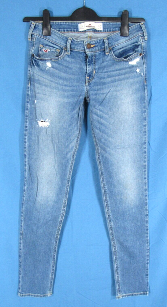 HOLLISTER Low Rise Slim Jeans LIGHT WASH DISTRESSED DENIM Skinny Leg 7-Reg