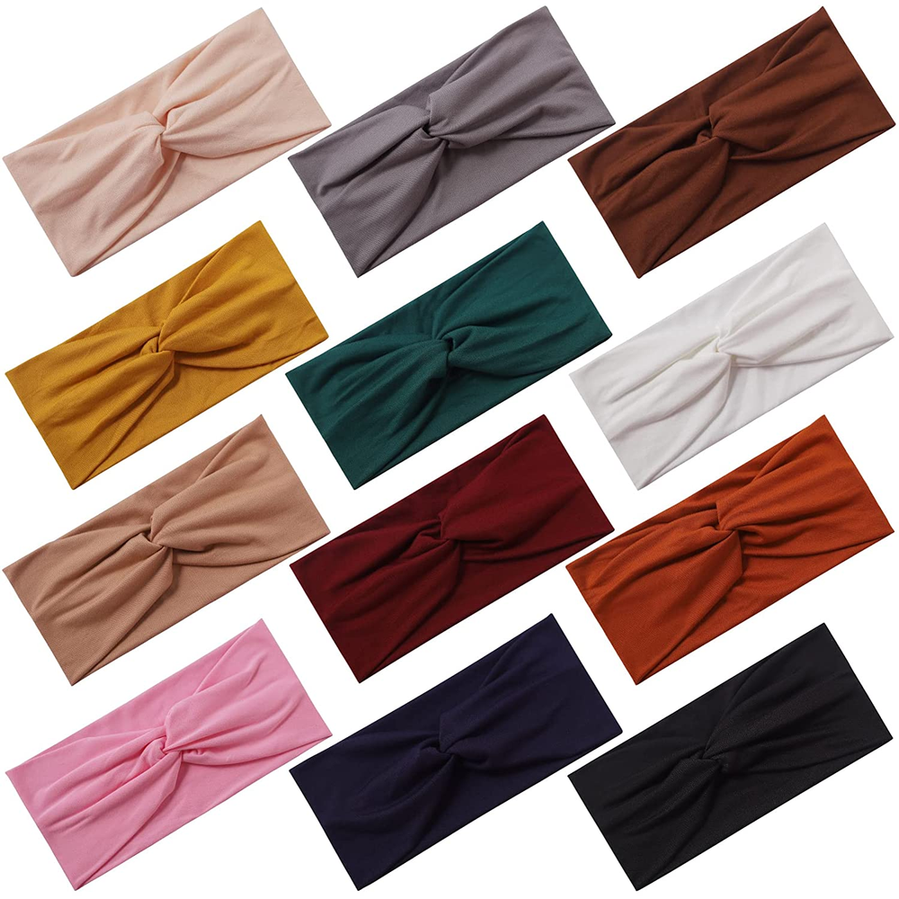 12 Soft Stretchy Sport Headbands for Women - Sweat Absorbing Twist Design