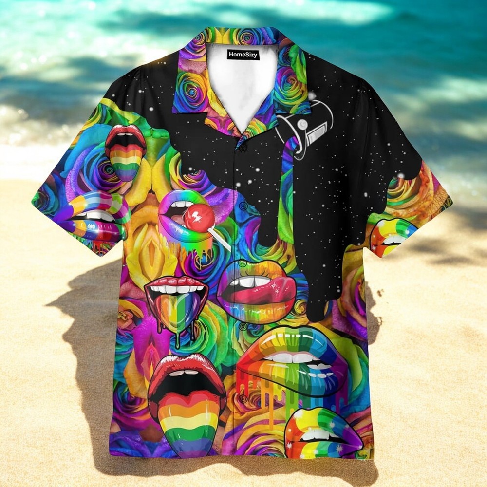Stylish LGBT Pride Hawaiian Shirt with Bold Lip Design